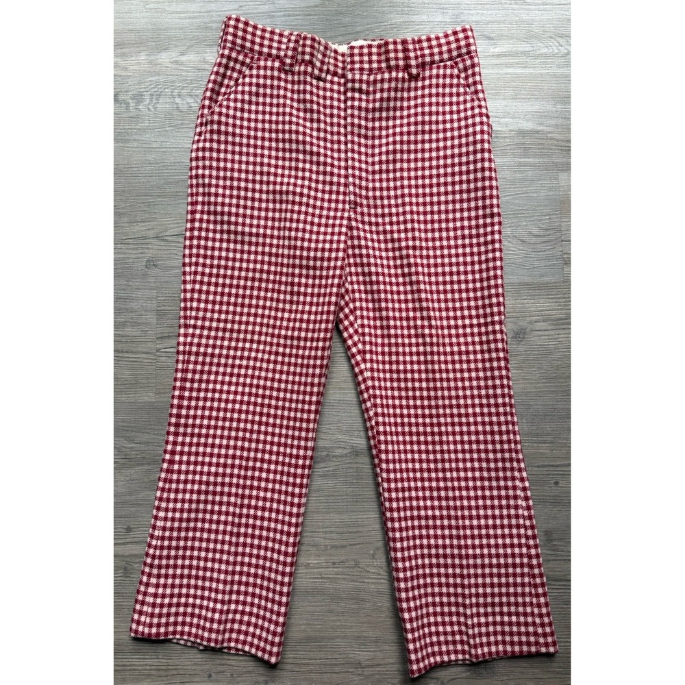 Vintage Chipp Men's Red Check Gingham Pants 1970s Wool Trousers 32x25.5 Ext+